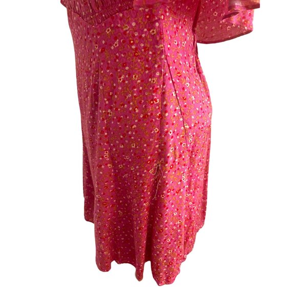 Free People Pink & Red Print, Flutter Sleeve Dress With Back Criss-Cross, Medium - Picture 4 of 14